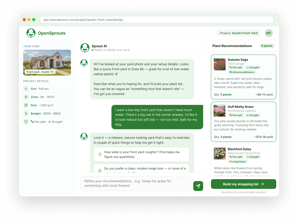 Decide your landscaping design style in the OpenSprouts app